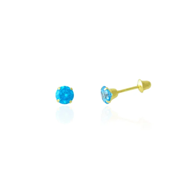 Brincos de Ouro 18K Pedra Azul Caribe 4mm