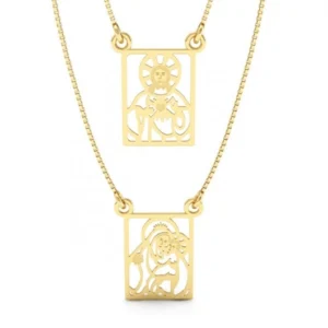 Escapulário Nossa Senhora e Sagrado Coração De Jesus Ouro