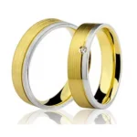 Par De Aliança Casamento De Ouro Branco e Amarelo 18k Com 5mm e Diamante De 1 Ponto