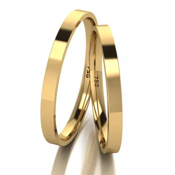 Par De Aliança De Ouro 18k Quadrada Com 2,0mm