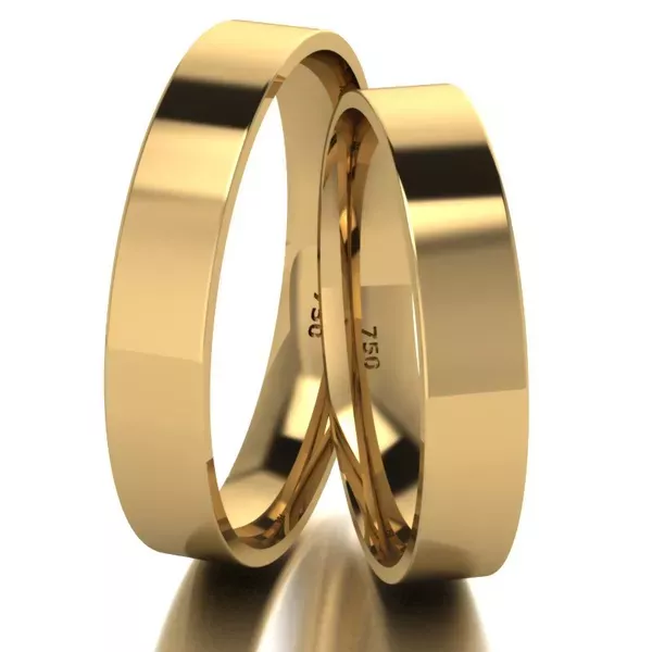 Par de Alianças em Ouro 18K Quadrada 4,0mm